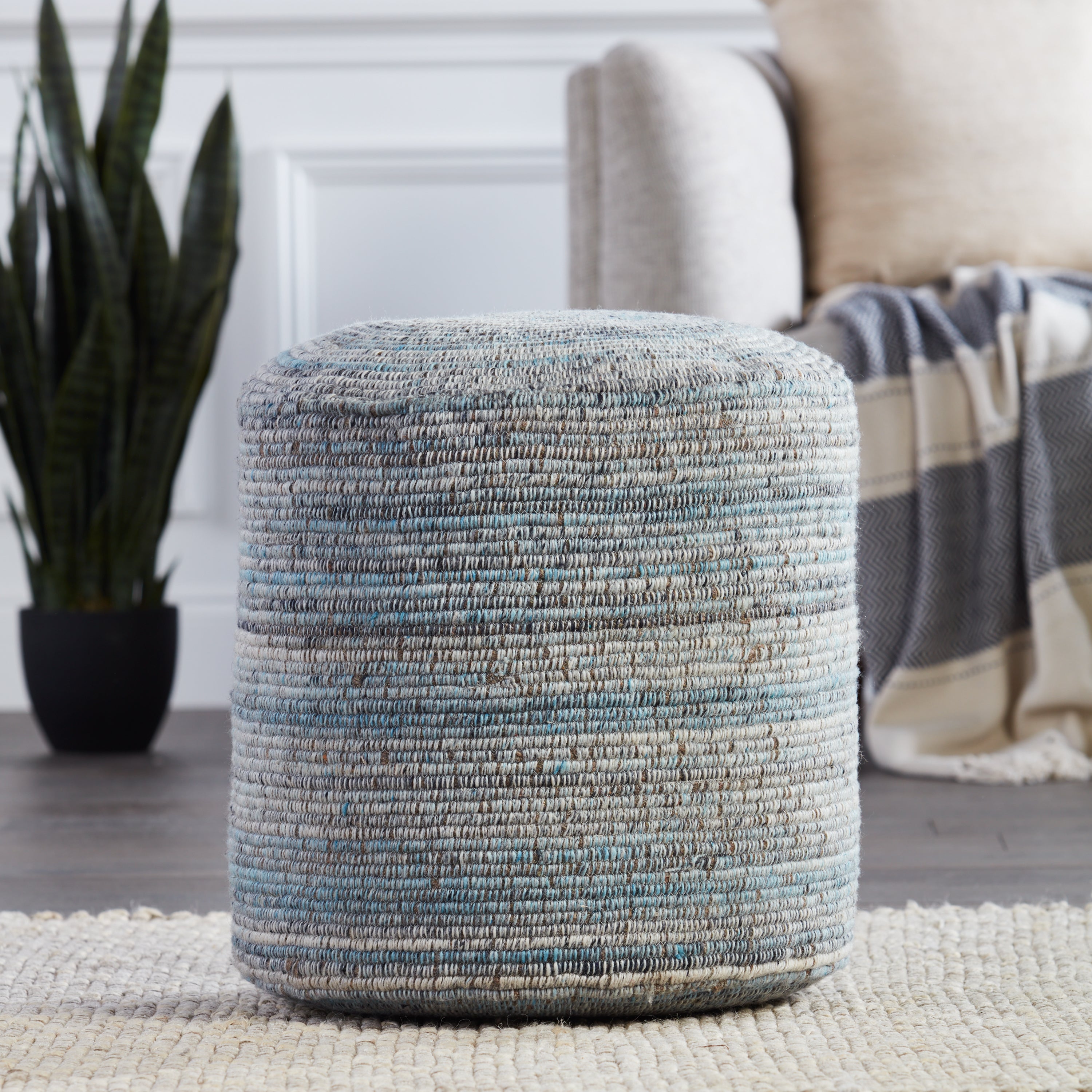 Jaipur Living Duro Pouf - Light Blue/Gray (AMR01)