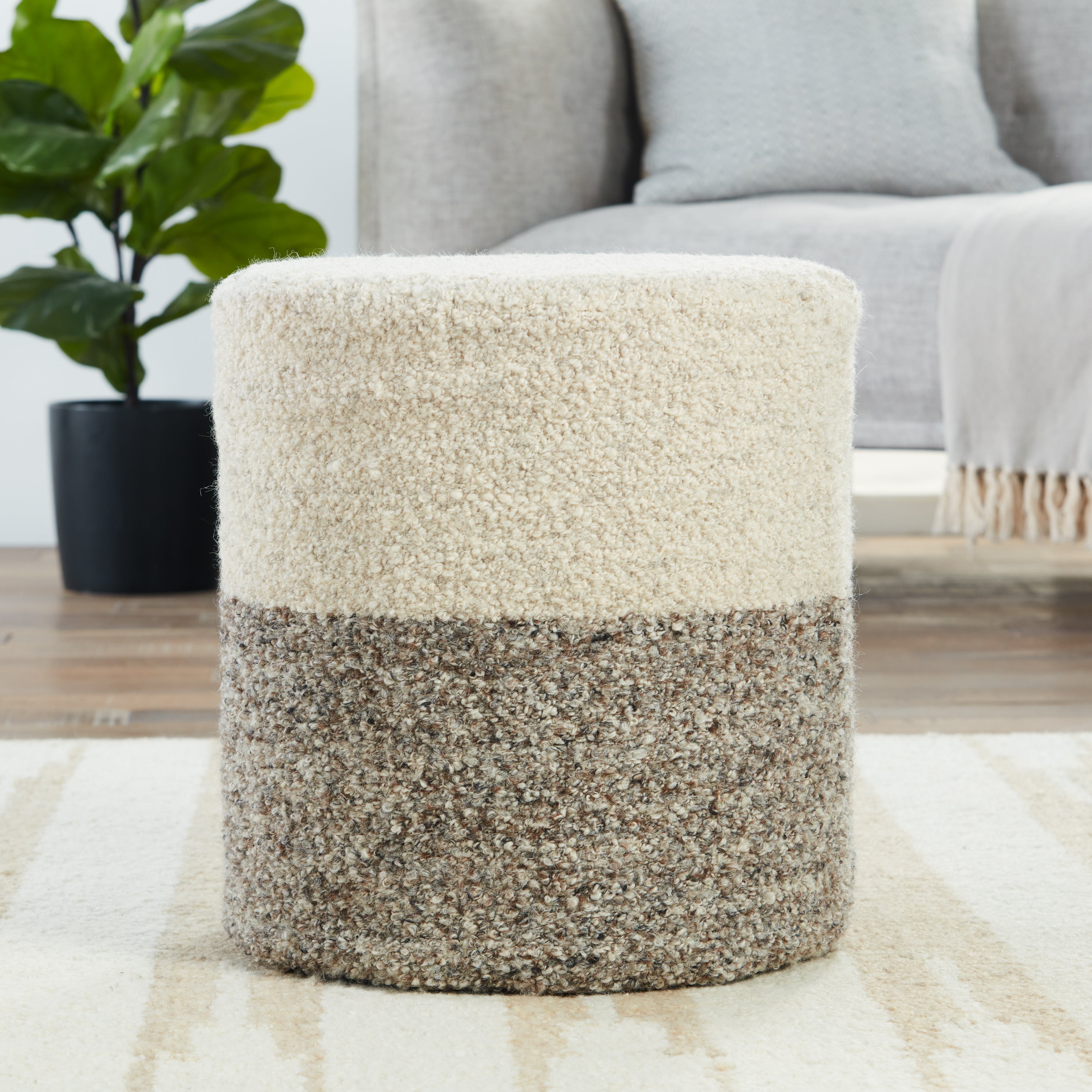 Jaipur Living Micco Pouf - Cream/Brown (FOL02)