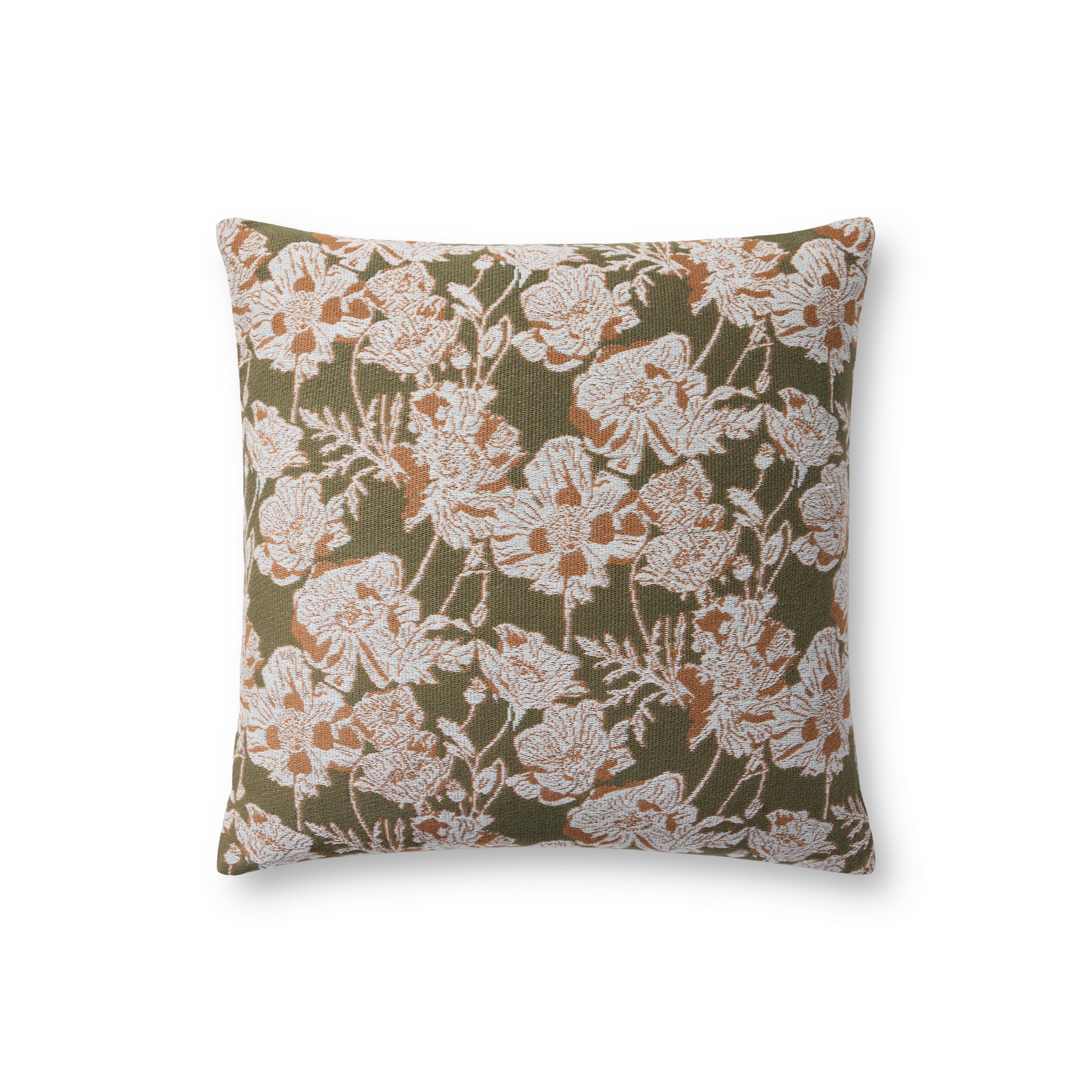 Chris Loves Julia x Loloi Matilda Pillow - Olive / Orange (PCJ0031)