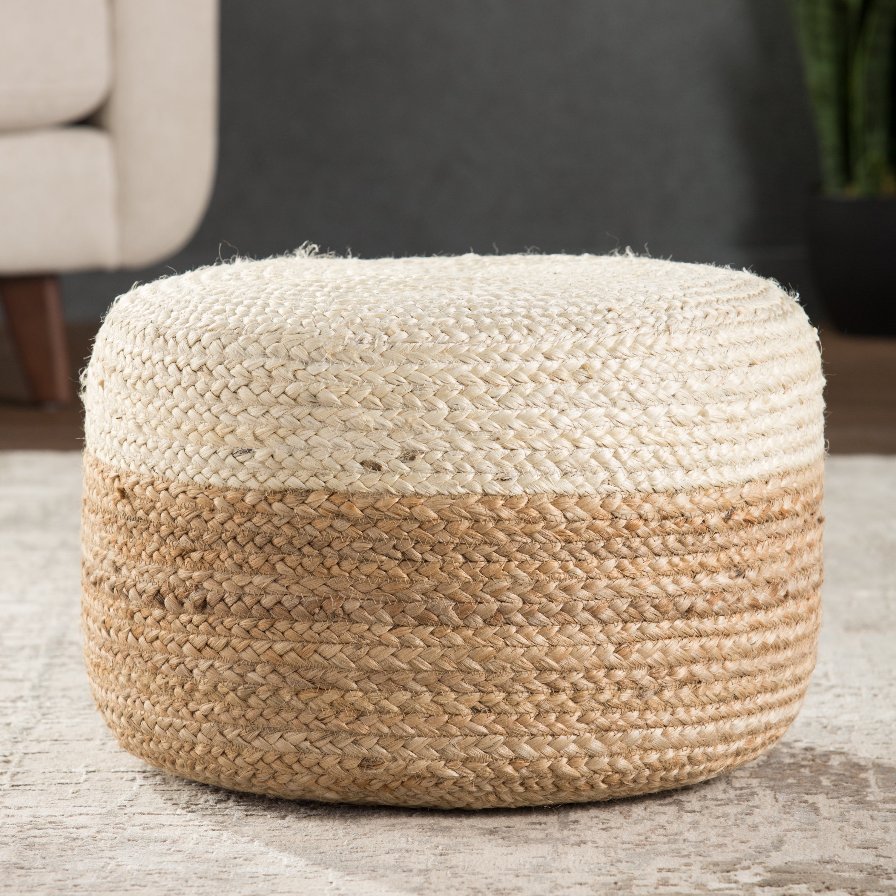 Jaipur Living Oliana Pouf - White/Beige (SAA09)