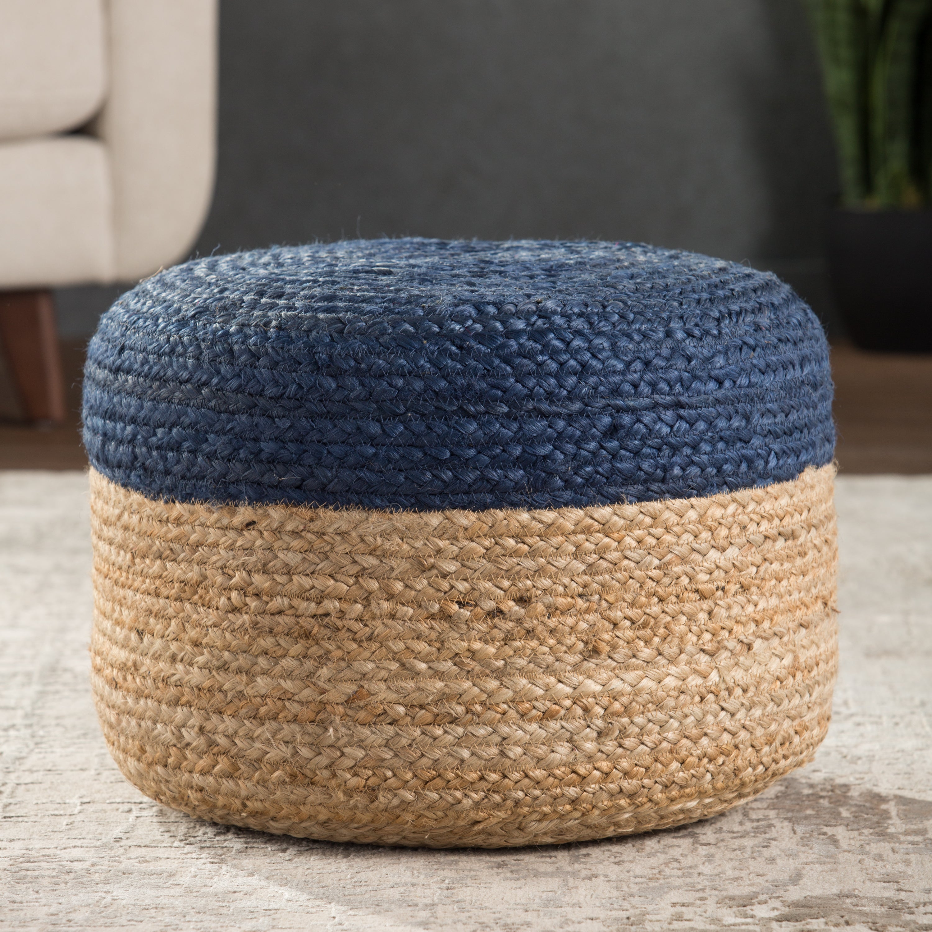 Jaipur Living Oliana Pouf - Blue/Beige (SAA10)