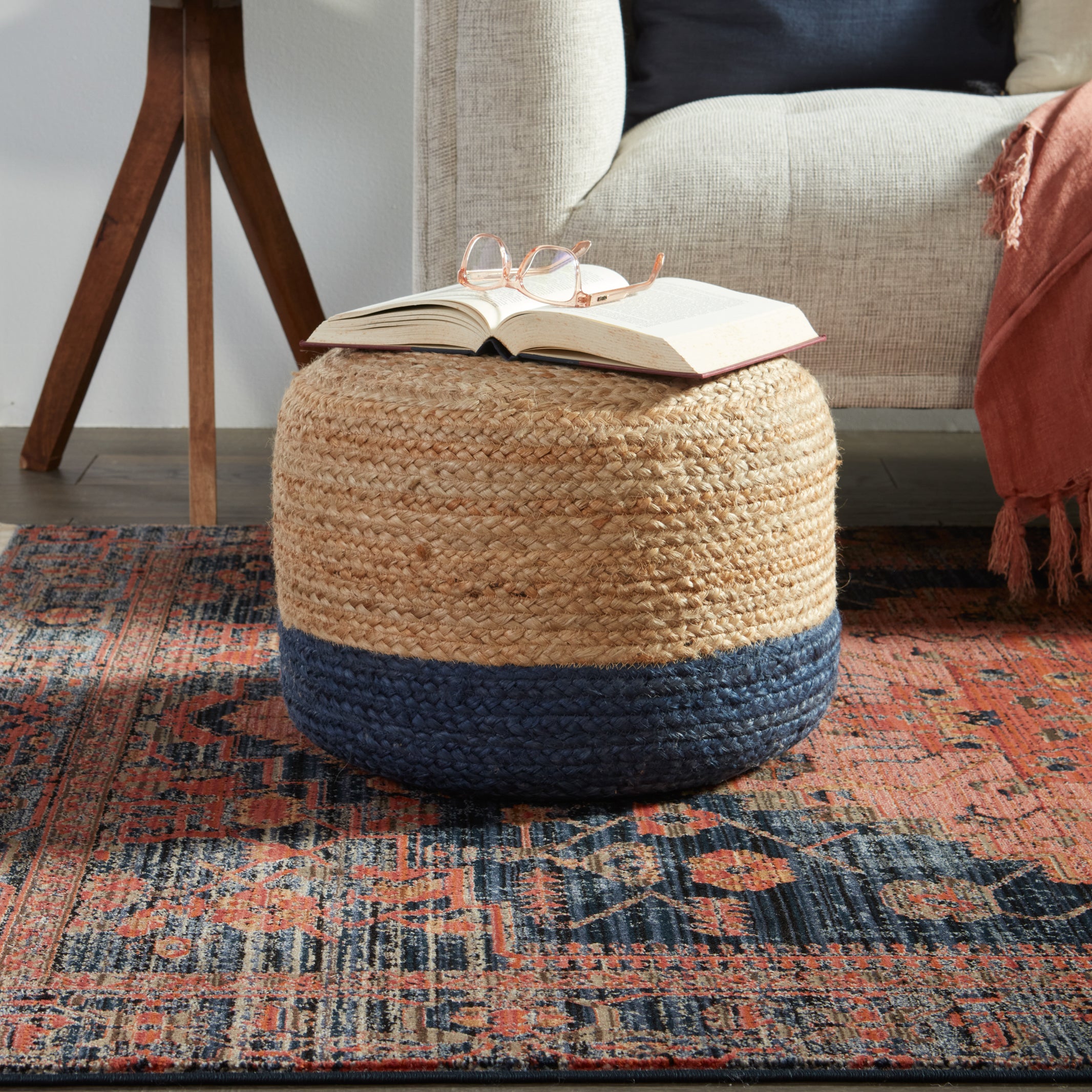 Jaipur Living Oliana Pouf - Blue/Beige (SAA10)