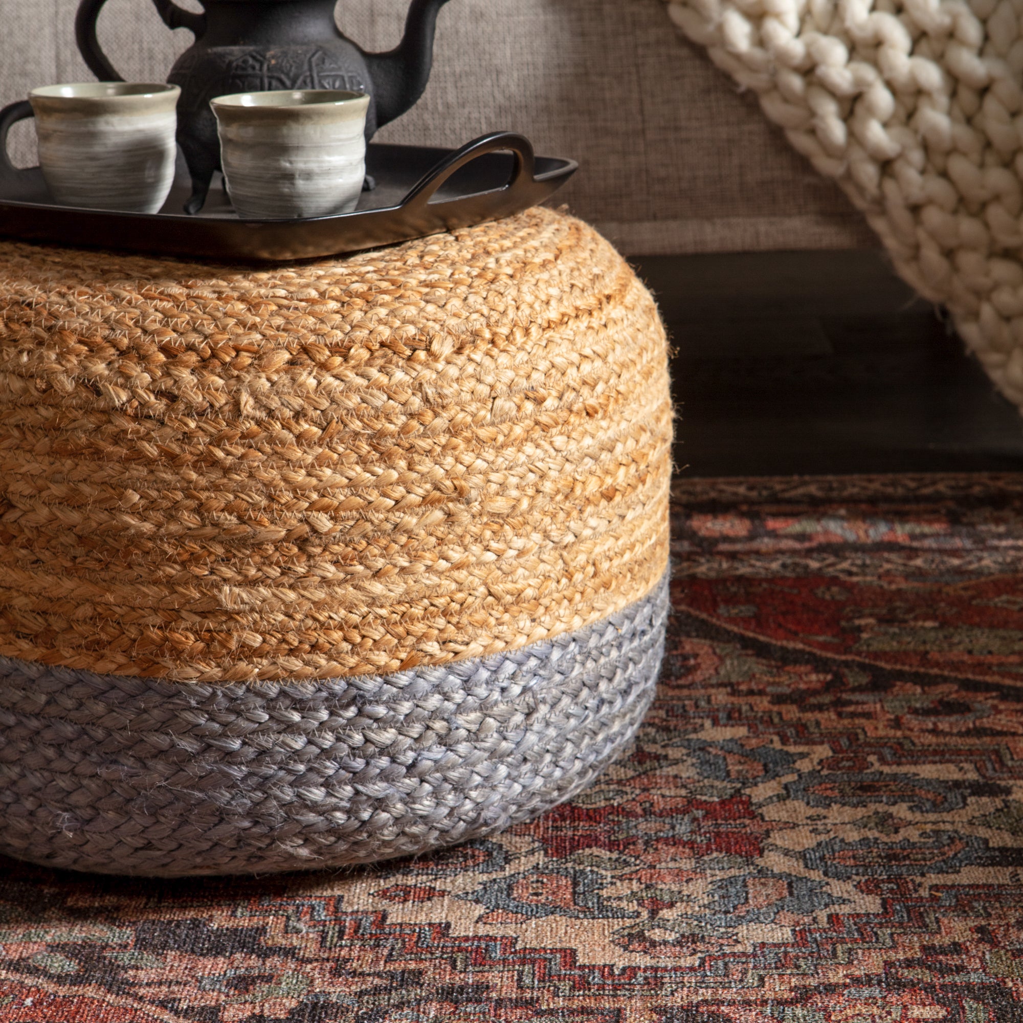 Jaipur Living Oliana Pouf - Light Gray/Beige (SAA11)