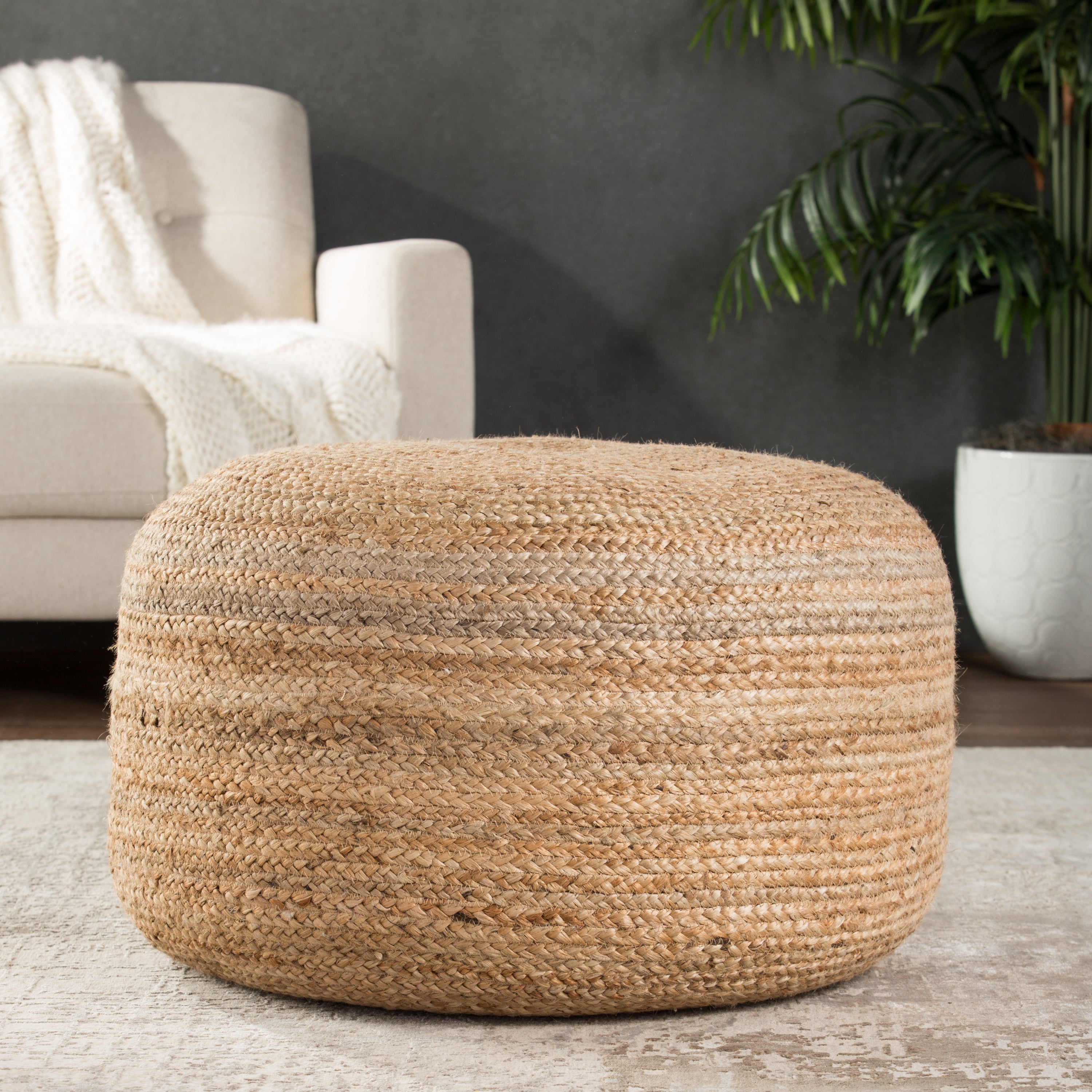Jaipur Living Mesa Pouf - Natural/White (SAA14)