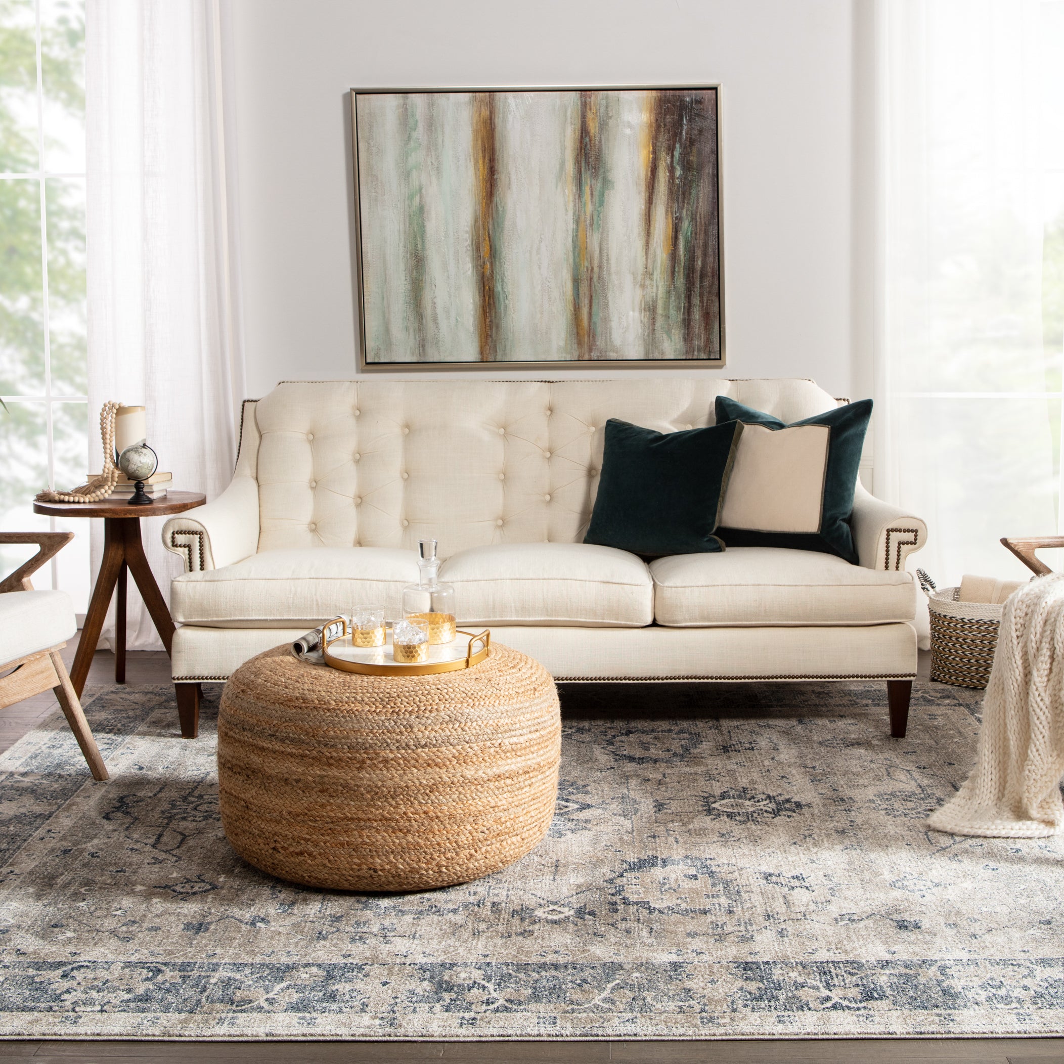 Jaipur Living Mesa Pouf - Natural/White (SAA14)