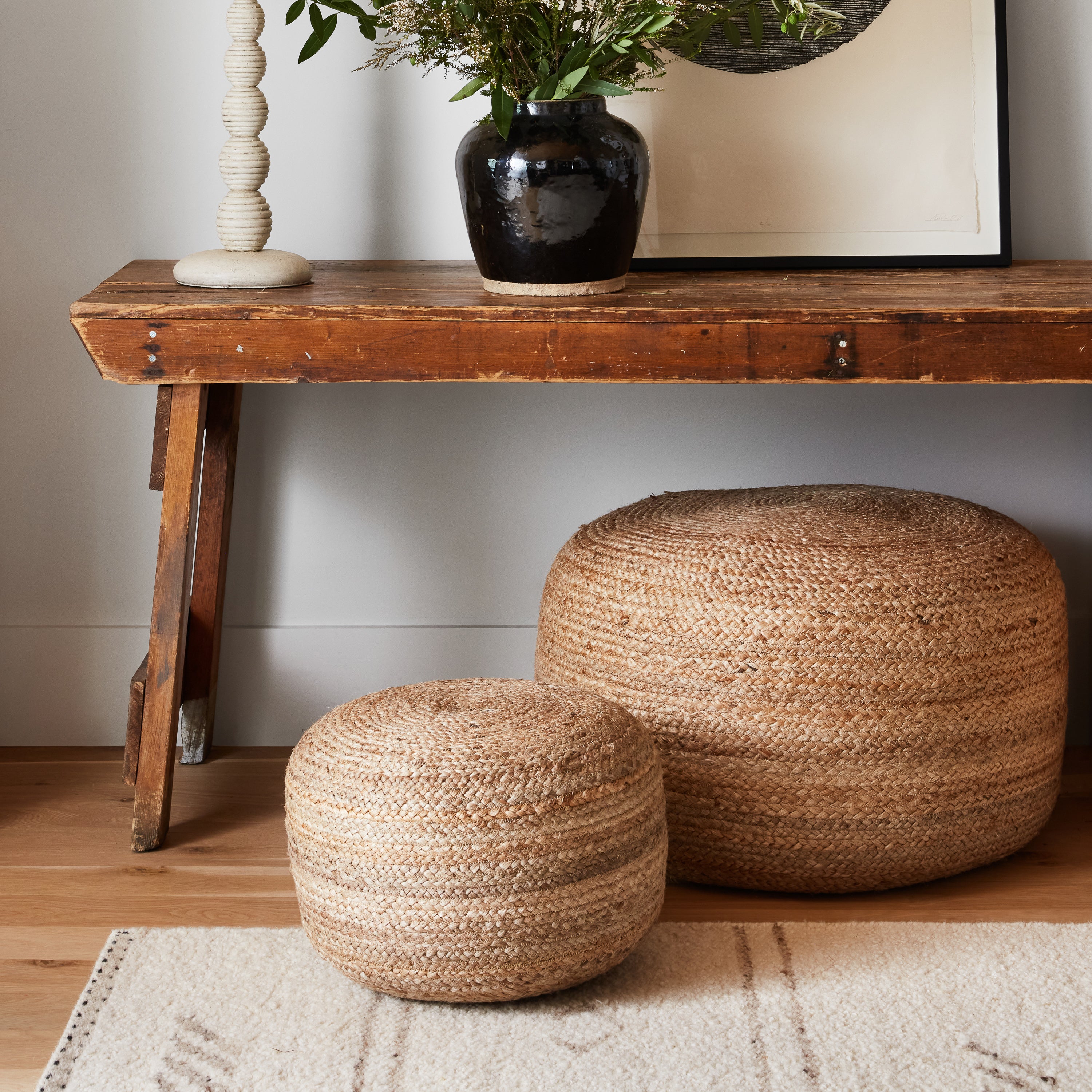 Jaipur Living Mesa Pouf - Natural/White (SAA14)