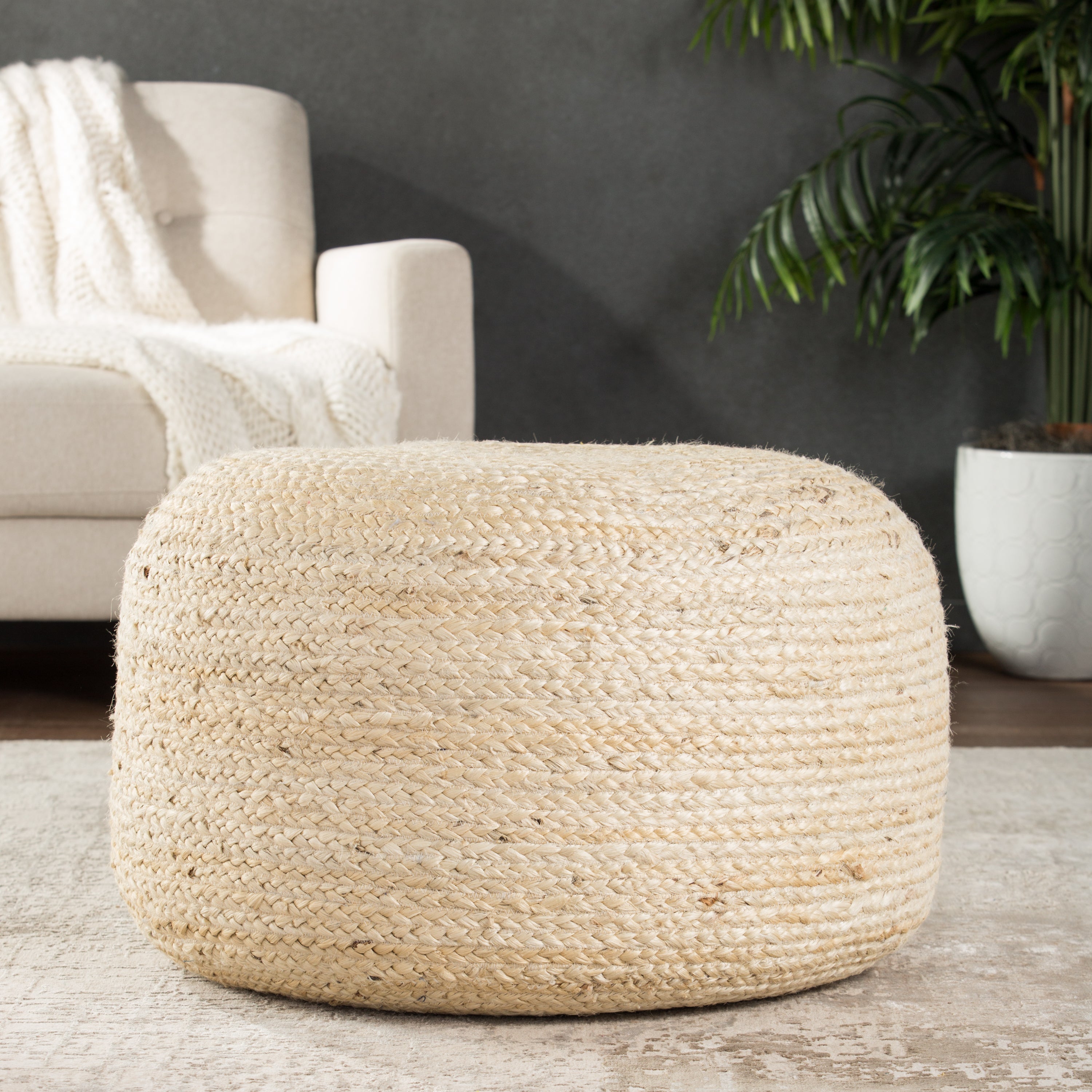 Jaipur Living Mesa Pouf - White (SAA15)