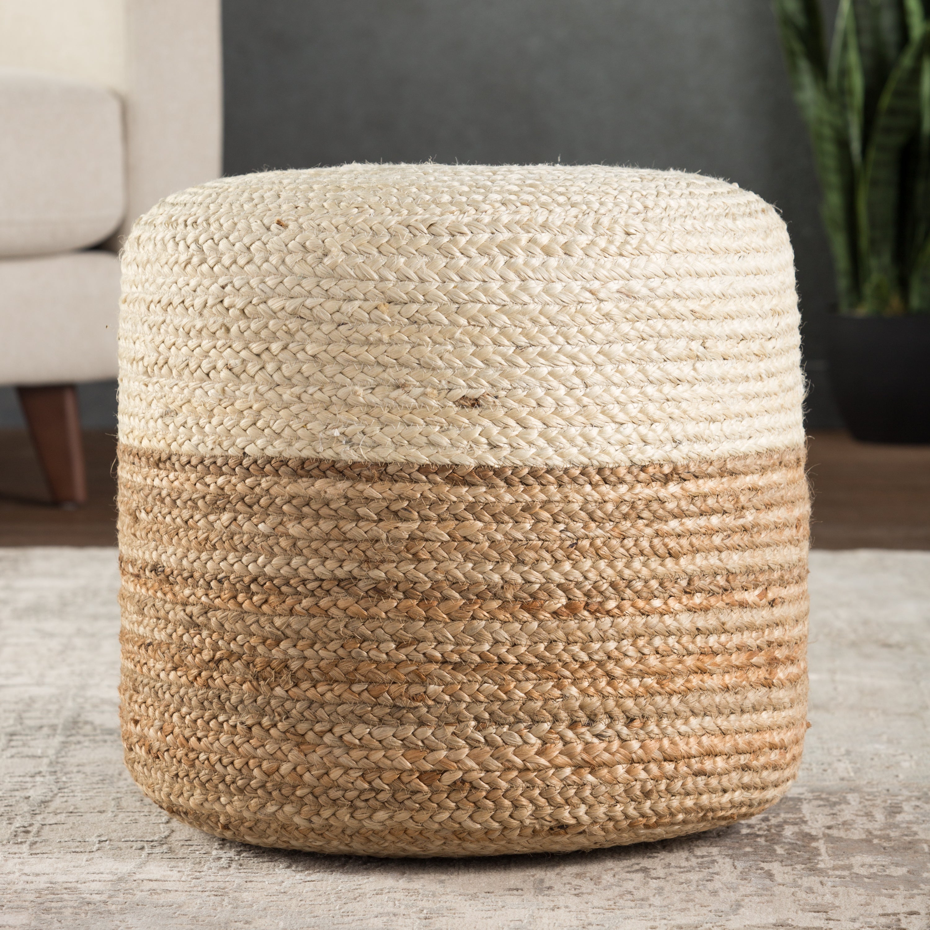 Jaipur Living Oliana Pouf - White/Beige (SAA19)