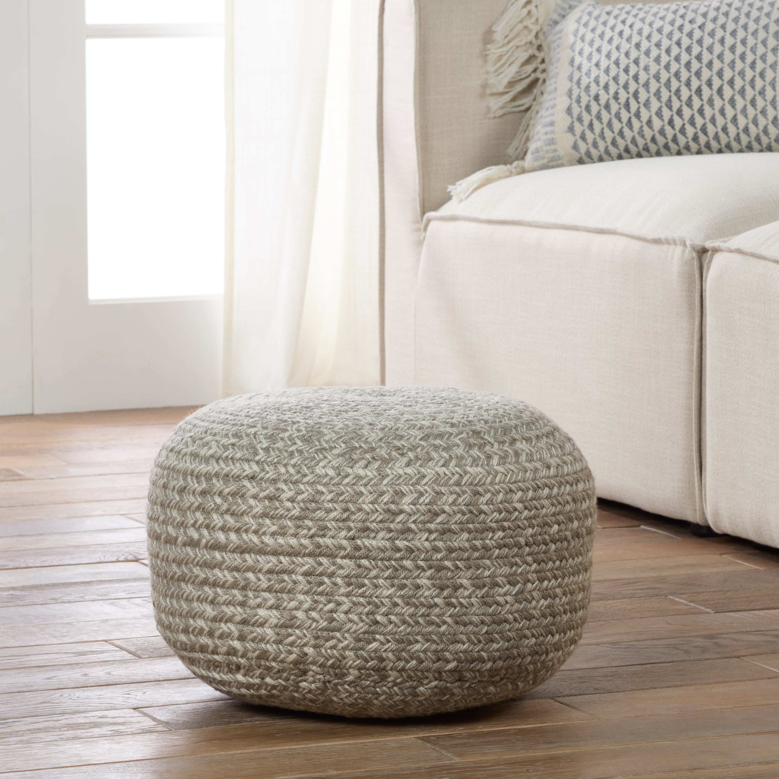 Label J Grayton Pouf - Gray/Cream (SAS08)
