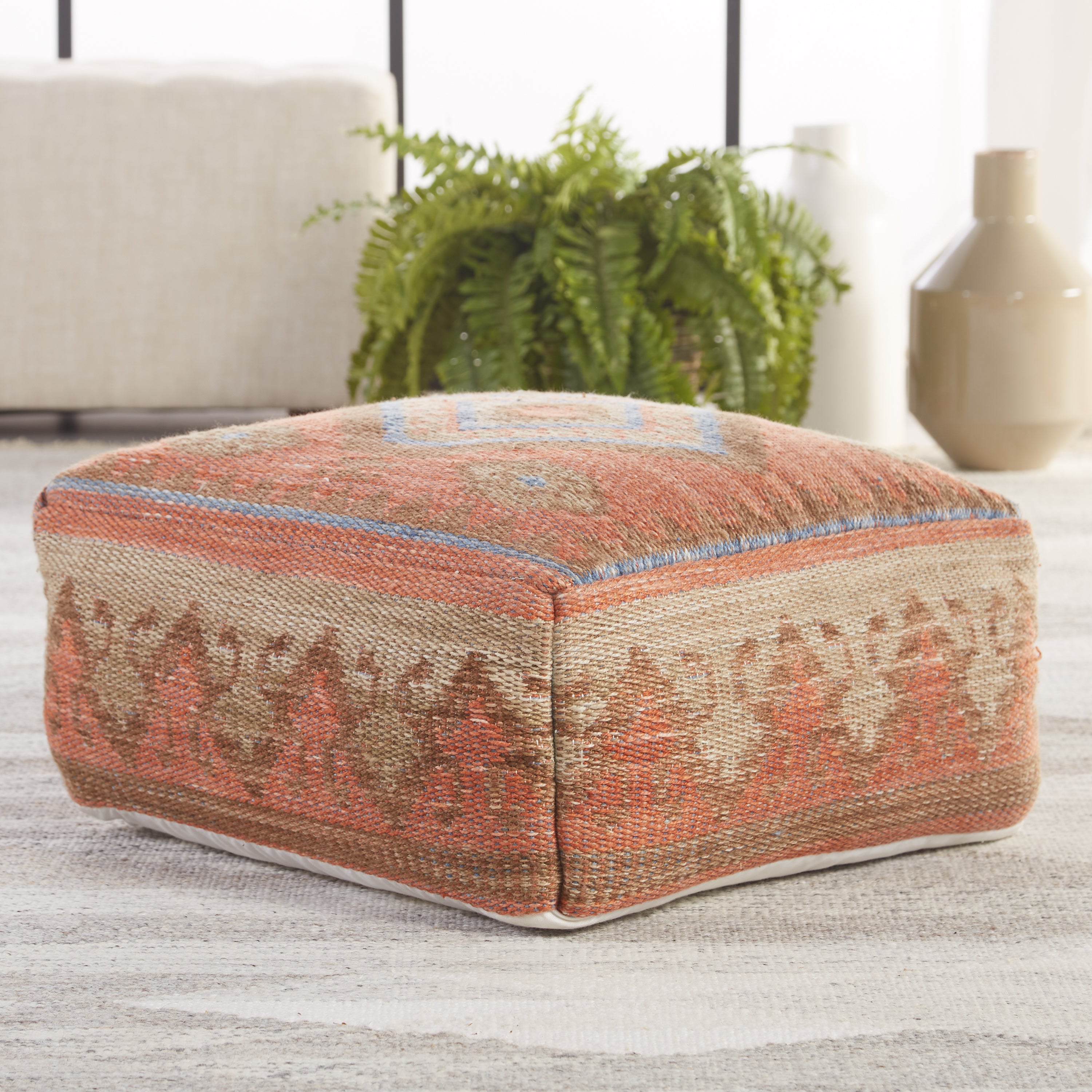 Jaipur Living Ember Pouf - Orange/Blue (SND01)